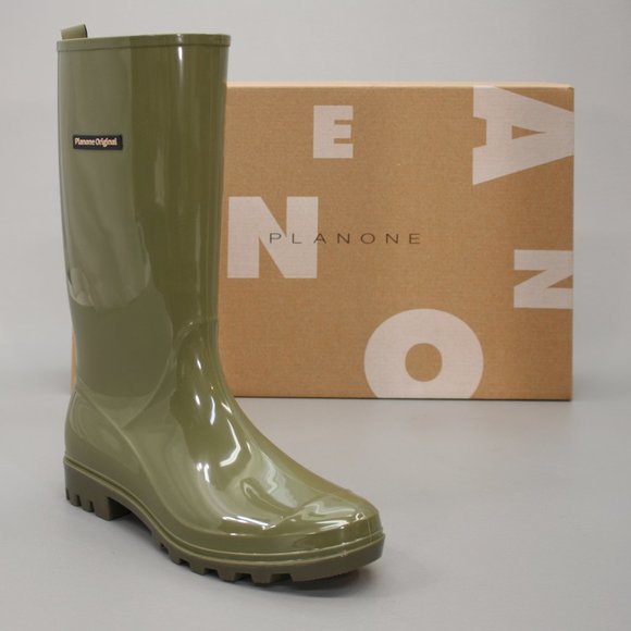 Planone Ladies 6 Tall Olive Green Gloss Rain Waterproof Garden Anti-Slip Boots - Picture 1 of 11